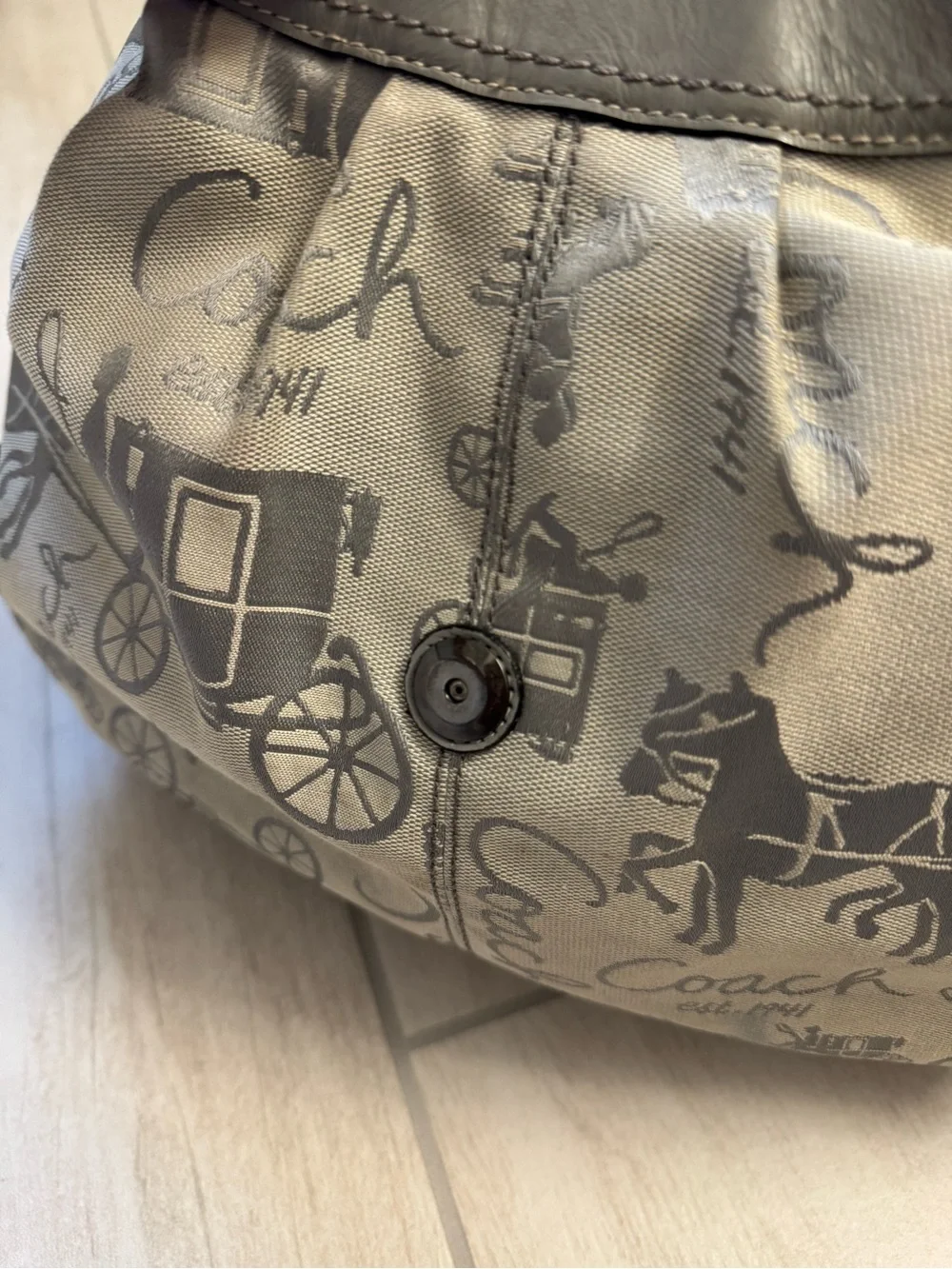 Coach Gray & Cream Signature Canvas Shoulder Bag PINK Lined